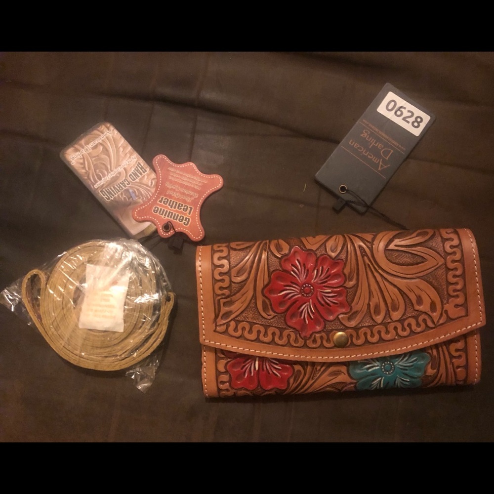 American Darling Floral Embossed Wallet - Red and Teal